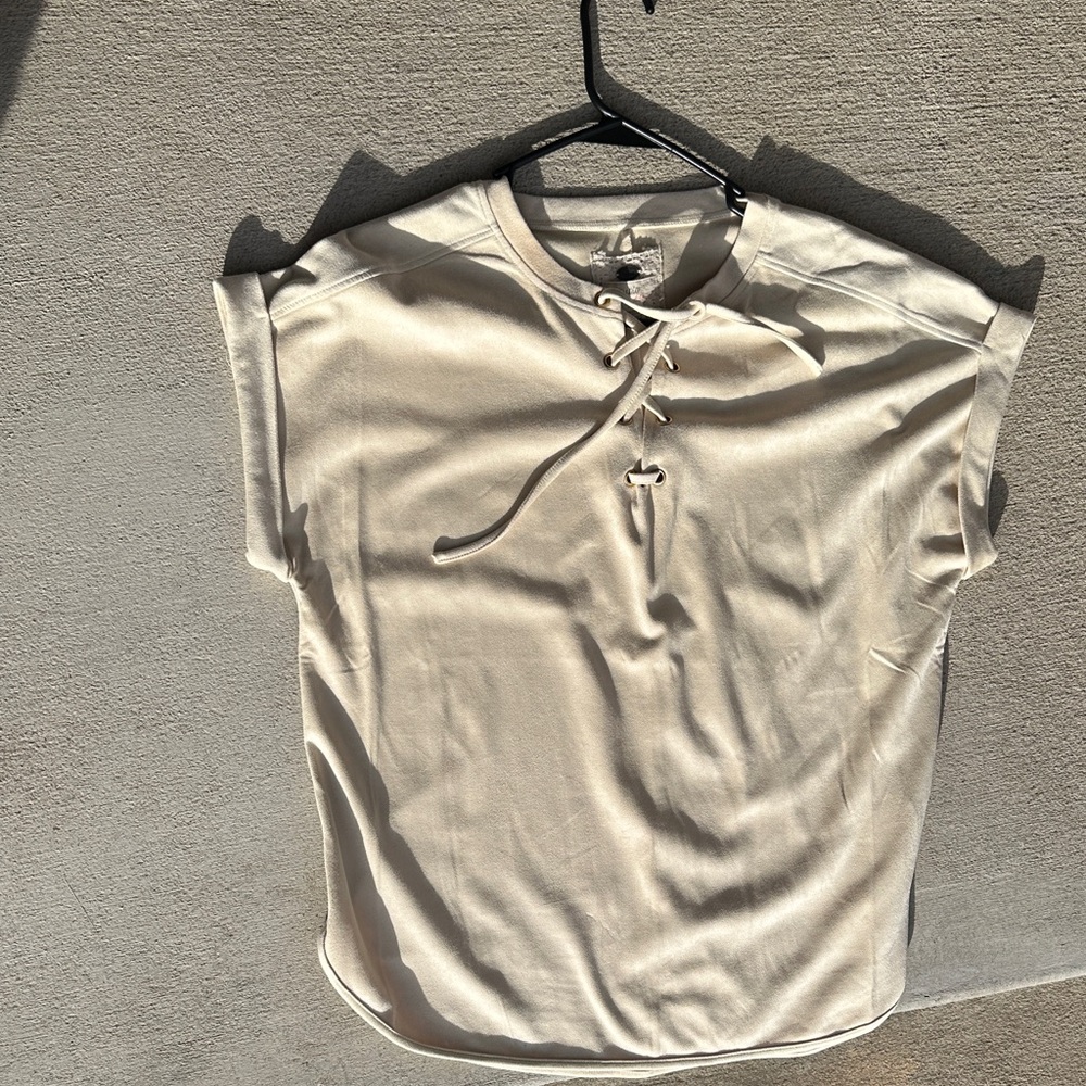 Cupio Cream Lace-Up Short Sleeve Top